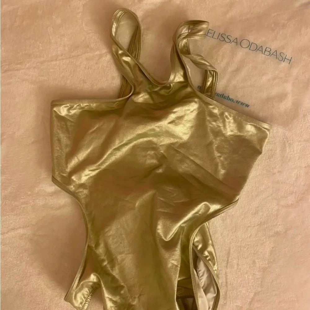 MELISSA ODABASH Ibiza Cut Out One Piece Swimsuit Metallic Effect Gold US M NWT - Picture 11 of 15